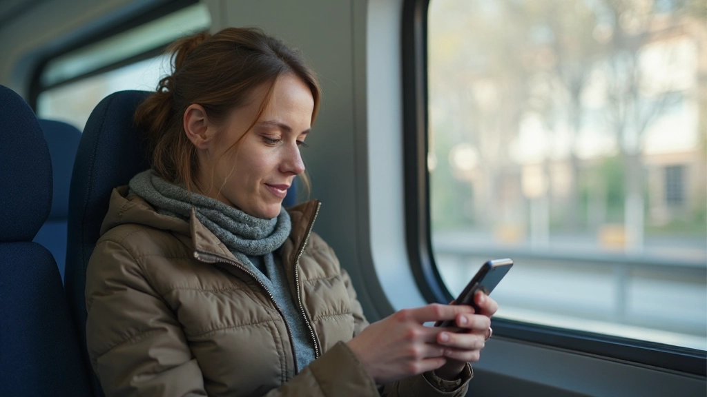 Österreichischer Pendler nutzt Smartphone während des Transports