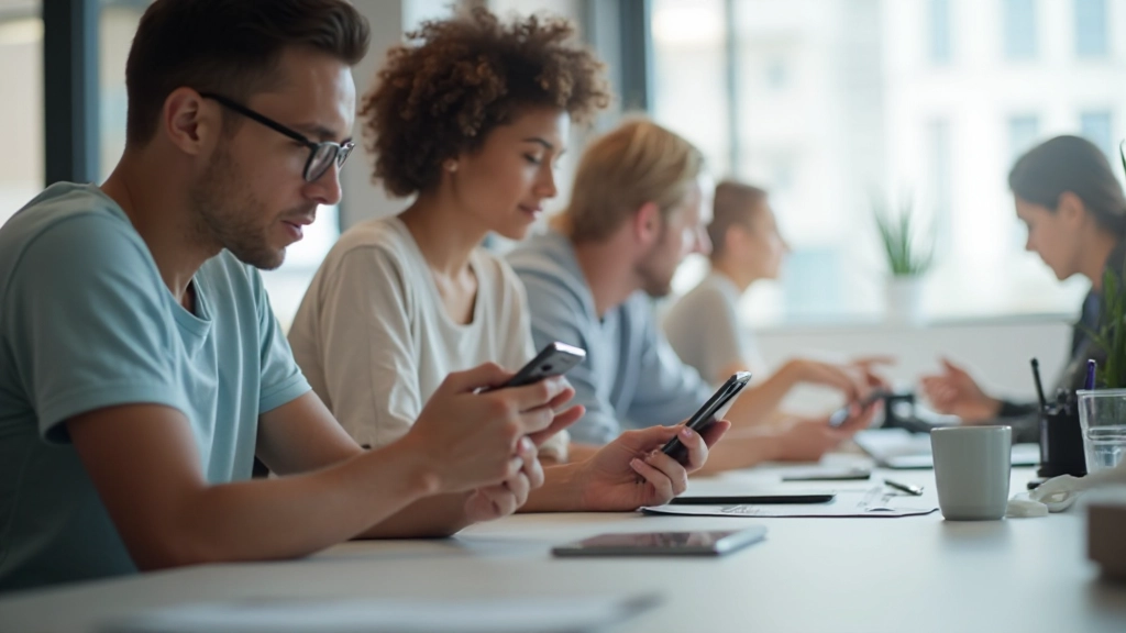Österreichische Nutzer mit verschiedenen Mobilgeräten in modernem Umfeld
