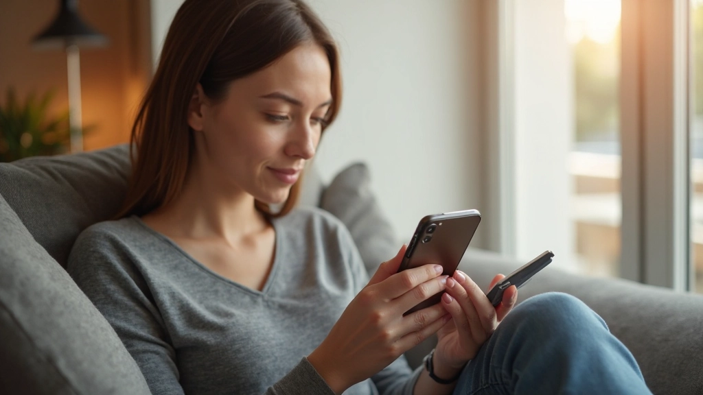 Frau schaut auf Smartphone beim Online-Shopping mit Kreditkarte